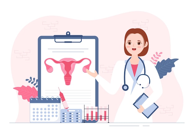 Endometriose met aandoening waarbij het endometrium buiten de baarmoederwand groeit bij vrouwen in illustratie