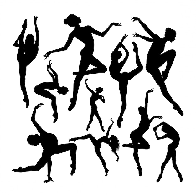 Vector energetic female ballet dancer silhouettes