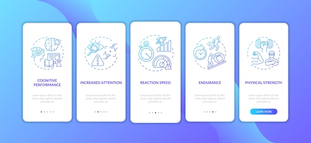 Energetics negative effects onboarding mobile app page screen with concepts