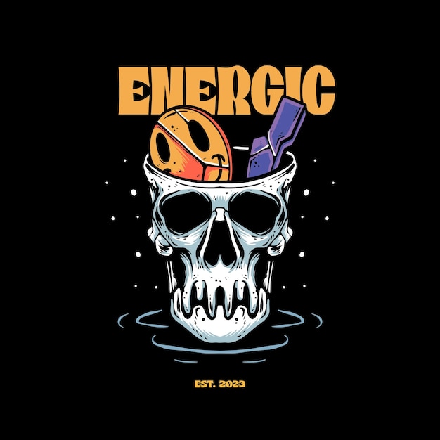 Vector energic skull vintage retro tshirt illustration