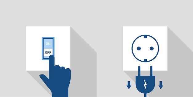 Energie besparen door de lichten uit te doen elektrische schakelaar stopcontact en plug energie-efficiëntie vector