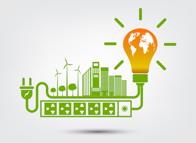 Vector energie-ideeën redden het wereldconcept power plug green ecology