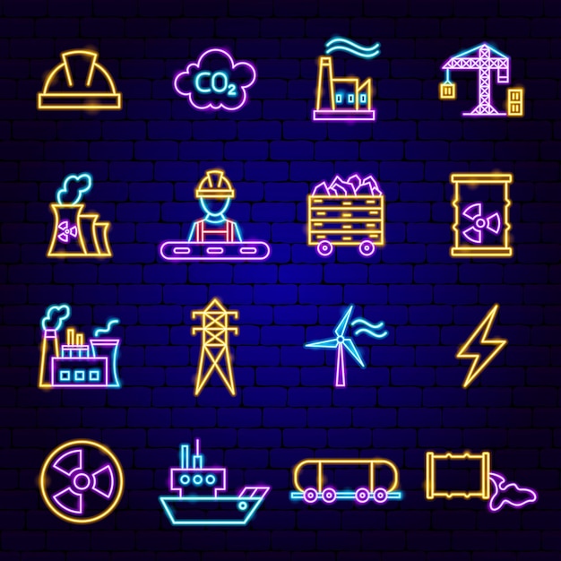 Energie Industriële Neon Pictogrammen