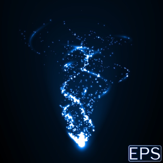 Energiebundel met deeltjes en soepele energiesporen. blauwe versie.
