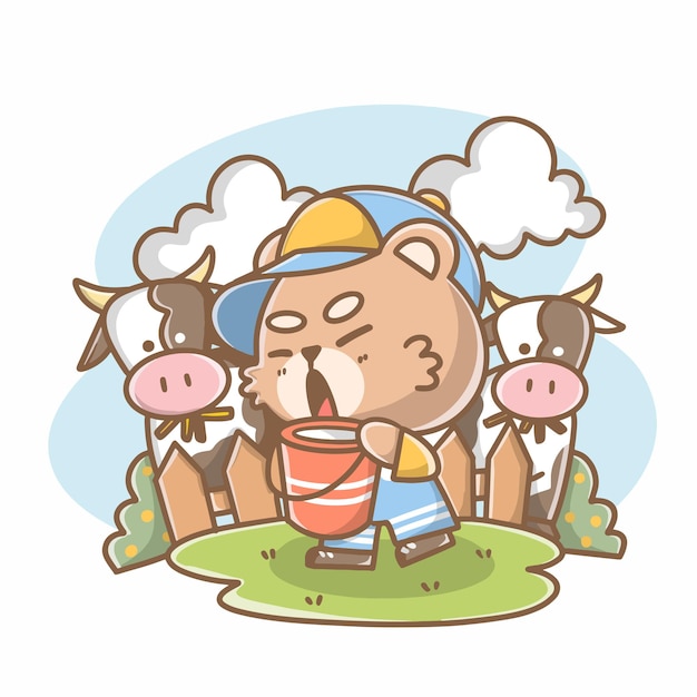 Energieke boer Teddy Doodle illustratie