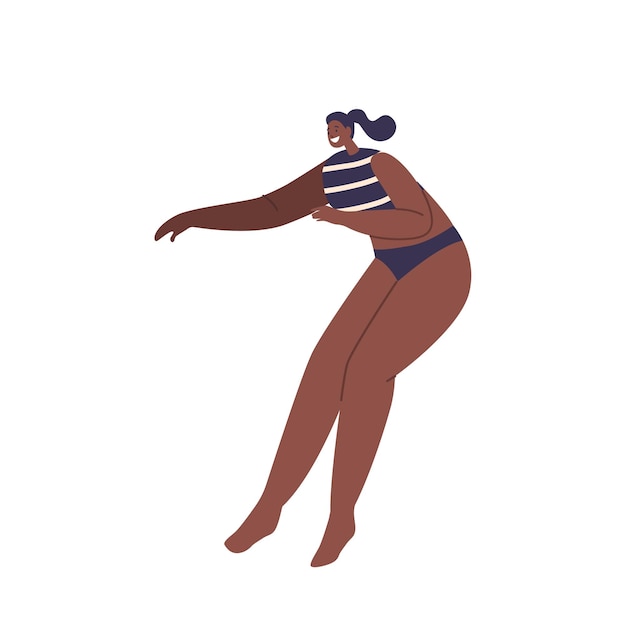 Energieke Zwarte Vrouw Springt Sierlijk In Bikini Badmode De Essentie Van Vrijheid En Vreugde Vastleggen In Een Dynamische Sprong In De Lucht Geïsoleerde Afrikaanse Vrouwelijke Personage Cartoon Mensen Vector Illustratie