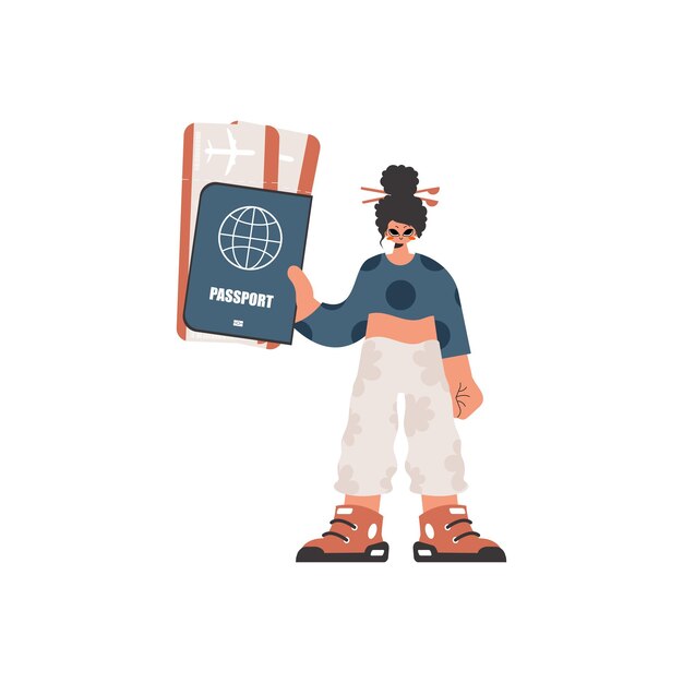 Vector the energized lady holds a visa and trade for the preeminent passed on tickets in his hands kept on white foundation trendy style vector illustration