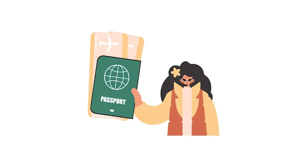 Vector the energized lady holds a visa and trade for the preeminent separate tickets in his hands kept on white foundation trendy style vector illustration