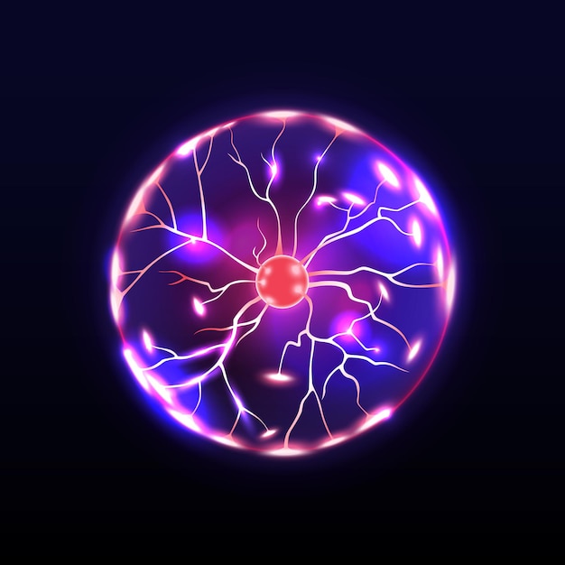 Вектор Энергетический шар с неоновыми сферами электрических линий