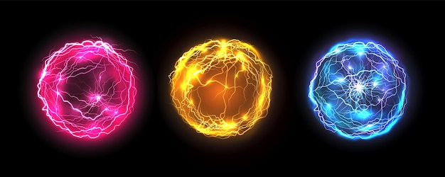 Vettore sfere di energia sfera al plasma fulmine elettrico