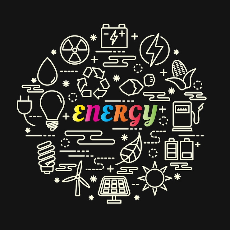 वेक्टर energy colorful gradient with line icons set