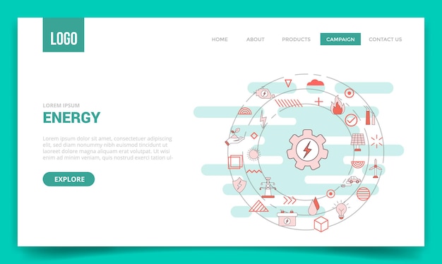 Vector energy concept with circle icon for website template or landing page homepage