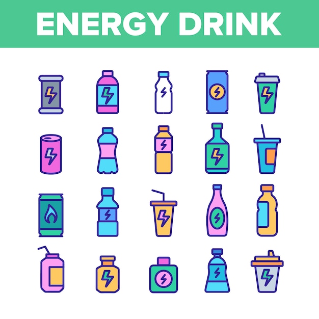 Energy Drink Elements Icons Set