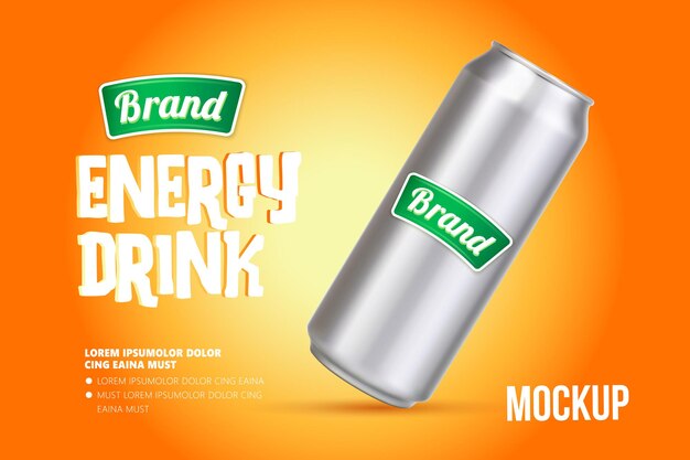 Energy drink metal can mockup