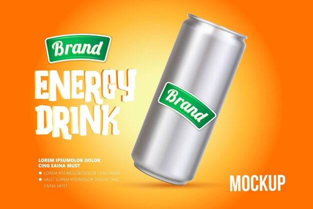 Energy drink metal can mockup