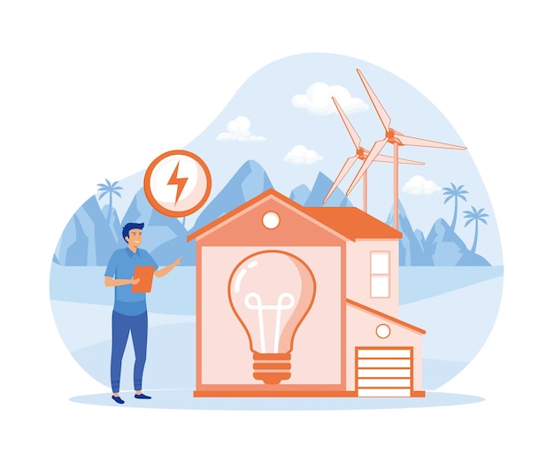 Energy efficiency concept Energy efficiency in household and industry flat vector modern illustration