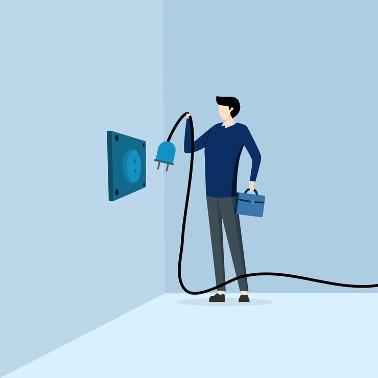 Vector energy efficiency illustration concept. characters unplug appliances and use energy-saving