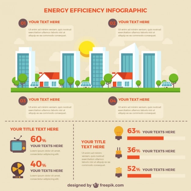 Infografica efficienza energetica con edifici