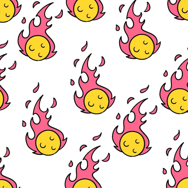Energy fireball seamless pattern textile print. Great for summer vintage fabric, scrapbooking, wallpaper, giftwrap. repeat pattern background design