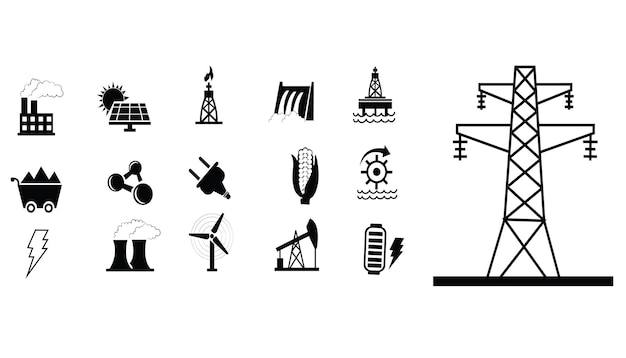 Energy generating station Power plant flat line icons set Vector illustration of alternative