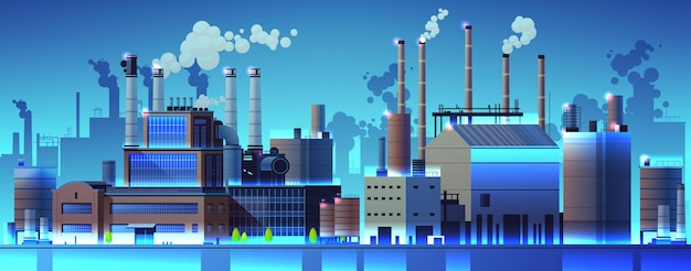 Energy generation plant with chimneys electricity production industrial manufacturing building heavy industry factory