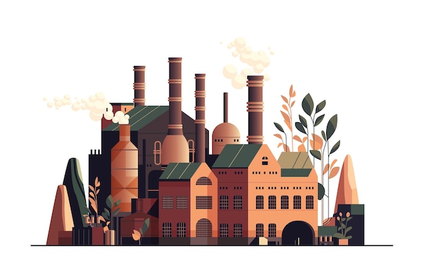 Energy generation plant with chimneys electricity production industrial manufacturing building heavy industry factory