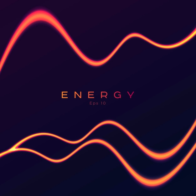 Vector energy glowing neon orange light lines abstract background with design element curved lines