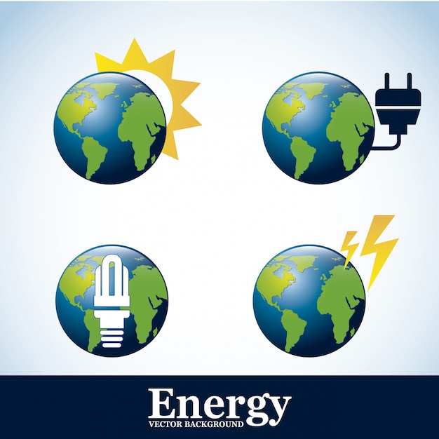 Icone di energia sopra illustrazione vettoriale sfondo blu