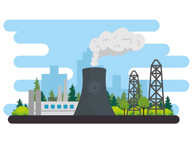 Vector energy industry production plant scene vector illustration design