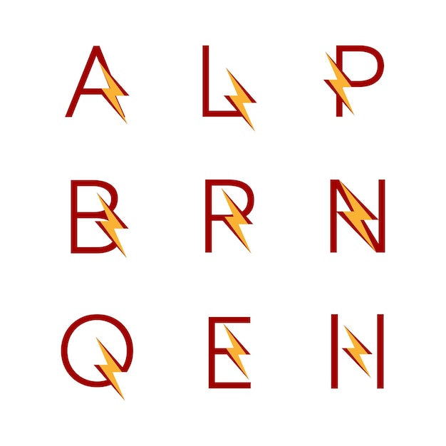 エネルギーの文字ロゴ 電力と電気の文字 ALPBRQEN 用に設計された文字のセット