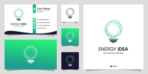 Energy logo with gradient circle bulb idea and business card design template Premium Vector