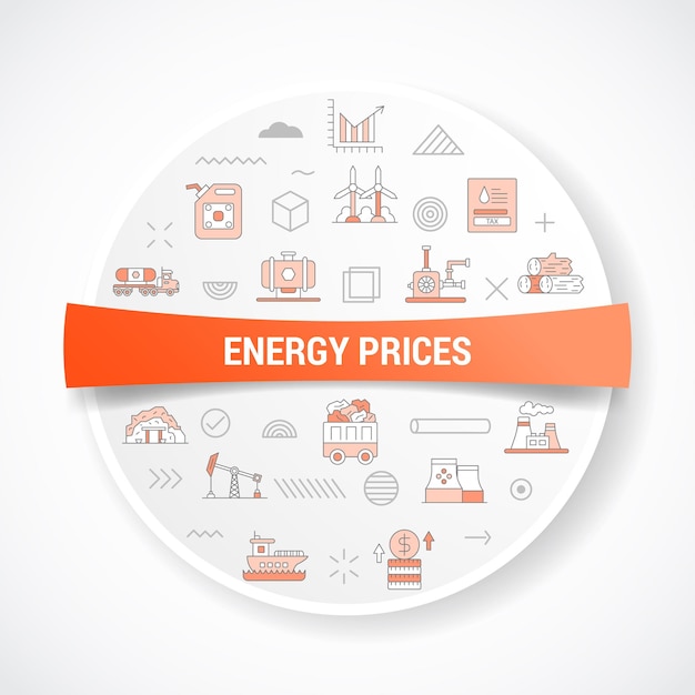 Концепция цен на энергию с концепцией значка круглой или круглой формы для значка