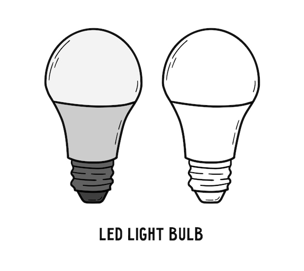 벡터 선형 낙서 스타일의 에너지 절약 전구 에코 led 램프 아이콘