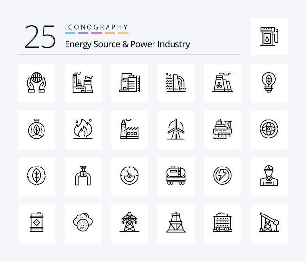 エネルギー源と電力産業 25 行アイコン パック産業電力自然エネルギー グリーンを含む