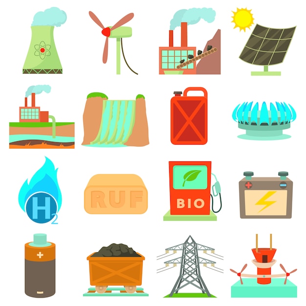 Energy sources icons set