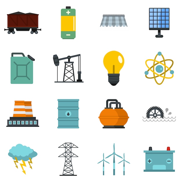 Vector energy sources items icons set in flat style