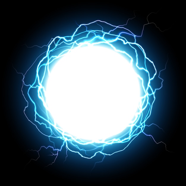 Energy sphere. electric plasma ball, explosion lightnings and electrical power illustration