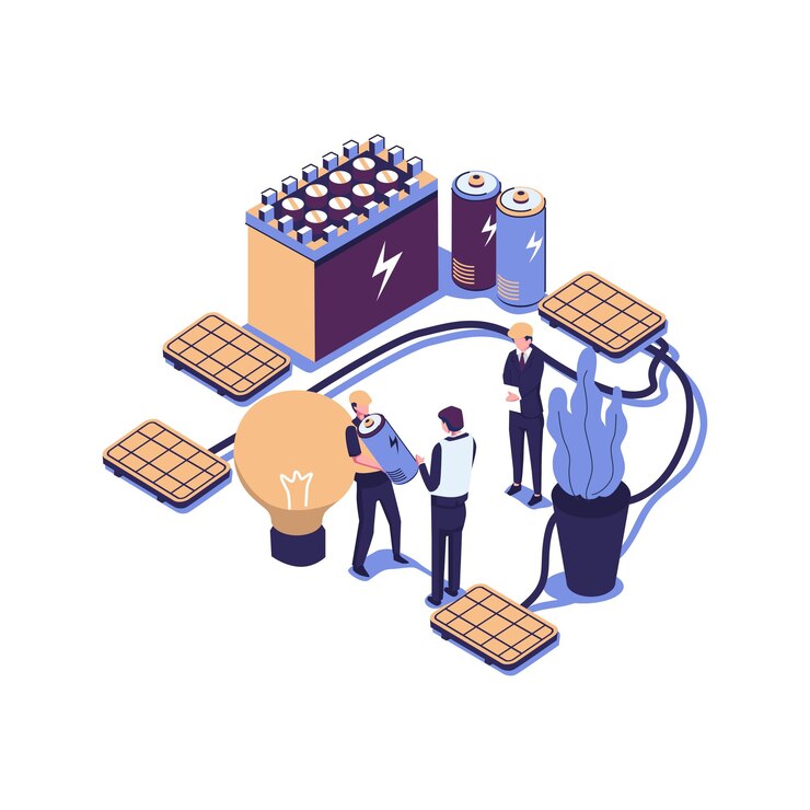 Vector energy storage flat style isometric illustration vector design