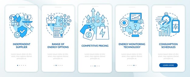 Energy strategy key components blue onboarding mobile app screen