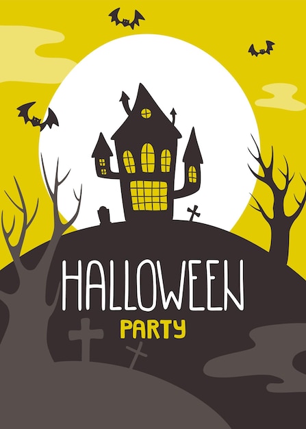 Eng silhouet halloween kasteel 's nachts print voor banner poster uitnodiging evenement