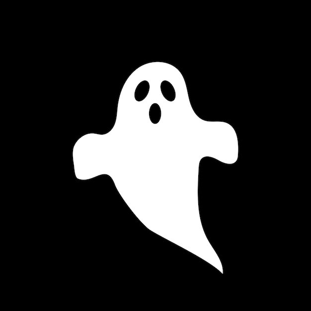 eng spook wit ontwerpelement voor halloween-feestdecoraties enkel wit karakter op zwarte achtergrond eenvoudige vectorillustratie