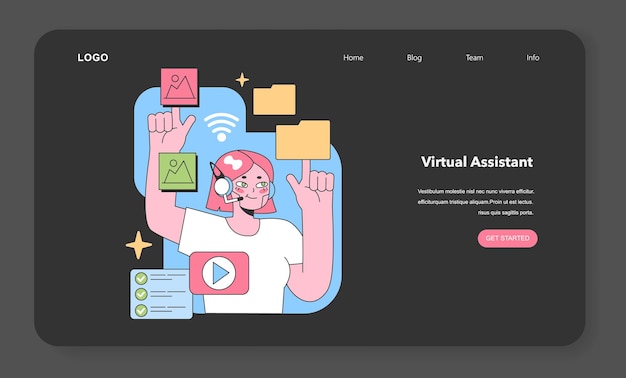 Engaged virtual assistant manages multimedia elements she juggles images videos and data while