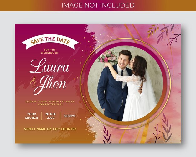 Vector engagement invitation template with cute couple photo