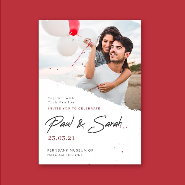 Vector engagement invitation template with photo