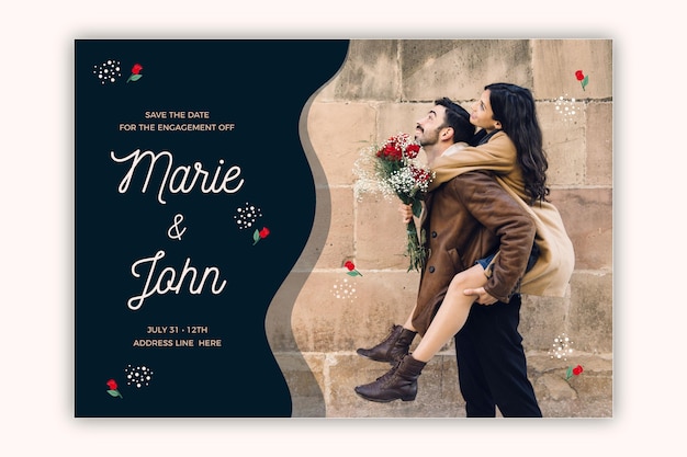 Vector engagement invitation template with photo