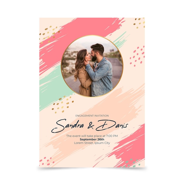 Vector engagement invitation template with photo