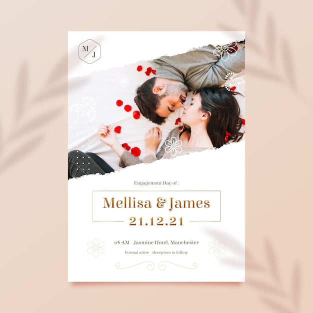 Vector engagement invitation template with photo