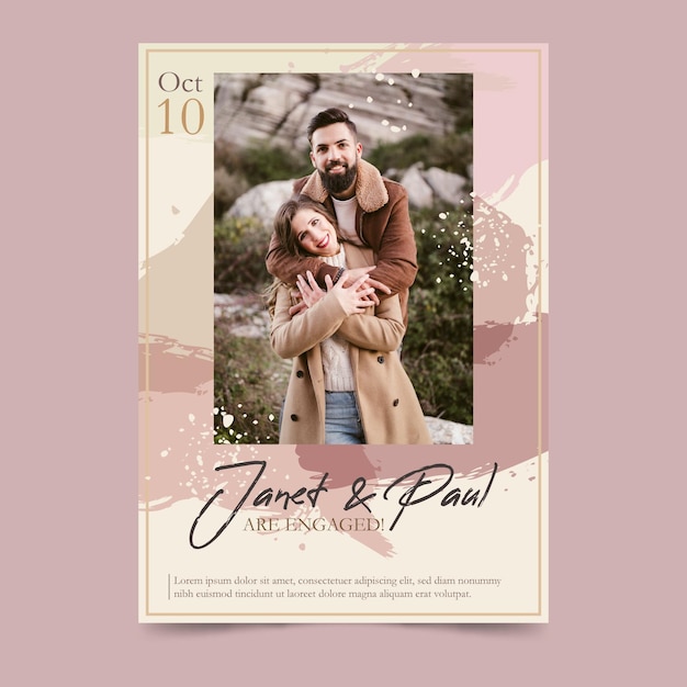 Vector engagement invitation template with photo