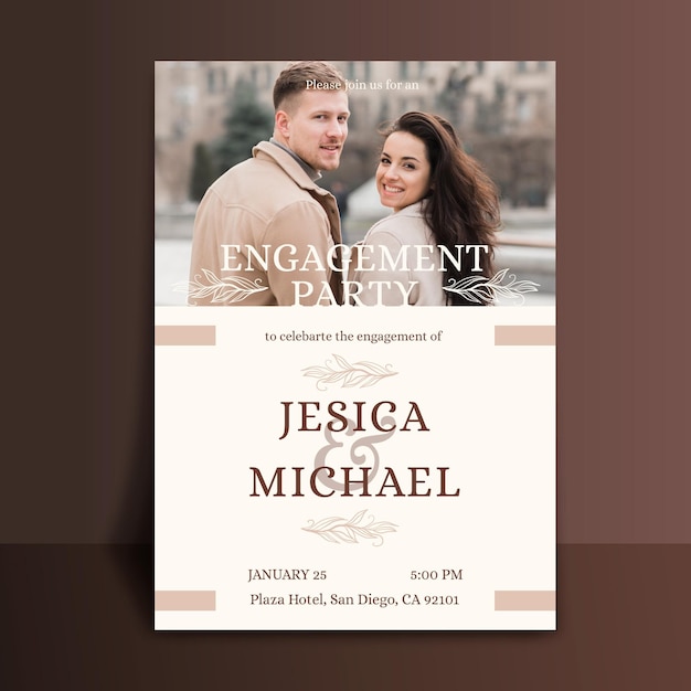 Vector engagement invitation template with photo