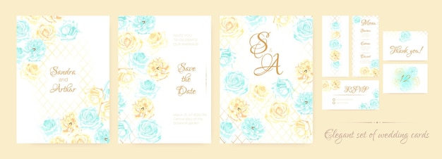 Engagement invitation templates set with watercolor roses